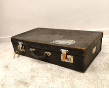 Valigia in pelle nera vintage rigida doppia serratura con chiave anni 40 d'epoca