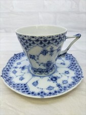 Royal Copenhagen piattino coppa pizzo completo scanalato blu