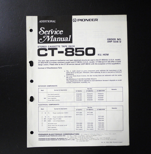 Originale pioneer 850 - pioneer, ct-850