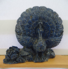 PIETRE DURE-VECCHIA SCULTURA IN LAPISLAZZULI-PAVONE CHE FA  LA RUOTA