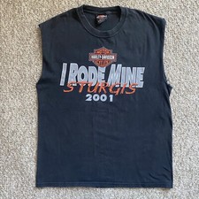 Harley Davidson T Shirt Uomo Large L Nero Taglio Maniche Sturgis 2001 Vintage Fade