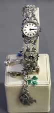 Orologio Vintage Lusso 17 Rubis Incabloc Argento Sterling 835 con Cinturino Fiore e Charms