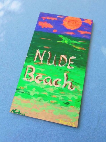 Nude beach hand drawn sign - nude,