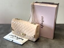 Borsa in spalla e a tracolla Menghi in silicone color cipria e catena dorata