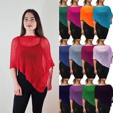 Poncho donna tinta unita elasticizzato pizzo rete pesce Bali pipistrello all'uncinetto taglia unica