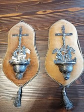 Copia Di Acquasantiere In Argento Sbalzate Su Lamina Con Punzone Lombardo...