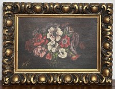 Vecchio quadro con cornice dorata legno  - Olio su cartone - fiori - 1933