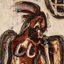 Rolf Walter ceramica dipinta smaltata piastrella nuda di donna testa di caprifoglio 1996 monogramma