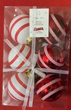 Palline di natale sfere Bianche/Rosse 8cm 6 pz con strisce