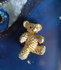 "D'ORLAN" spilla vintage " Orsacchiotto", metallo colore oro e strass, h.3,7 cm.