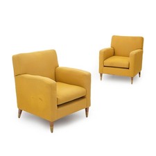 Coppia di poltrone in tessuto giallo, anni ’50, armchairs, mid-century modern,