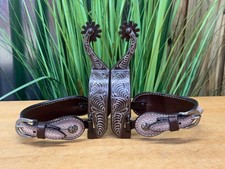 Ladies Silver Engraved Western Show Spurs w Circle Y Straps ~ TOP QUALITY!!