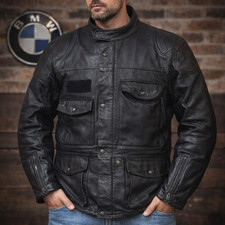 Giacca moto pelle nera uomo