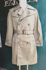 CAPPOTTO VINTAGE DA UOMO GABERDINE 38/40" PETTO DOPPIO SENO CINTURA VERDE CACHI