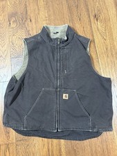 Carhartt Gilet Uomo 2XL Marrone Sherpa Foderato Tela Anatra Abbigliamento da Lavoro V33-DKB