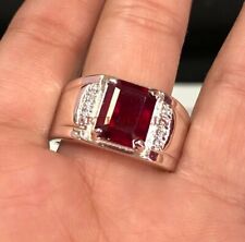 Anello In Argento Sterling 925 Con Gemma Di Rubino Riscaldata Per Uomo #3493