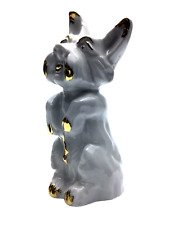 Barboncino In Porcellana Bianca Fine Statuetta Cane Oro Scultura Made in Italy