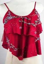 PATRIZIA PEPE Firenze Layered Embroidered Top Asimmetrico Rosso Ricami Cotone S