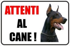 CARTELLO ATTENTI CANE TARGA CARTELLI  DOBERMAN ALLUMINIO 3mm 4 FORI  20x30 cm