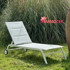 LETTINO alluminio bianco c/ruote imbottito idrorepellente giardino mare campe...