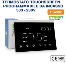 ETTROIT Cronotermostato Touch LED Programmabile Incasso 503 230V Nero ET4302