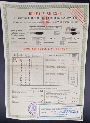 Rolex 1960 cosc certificate - rolex,