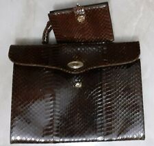 FRANCO ACIERNO - SET BORSA + PORTAFOGLI IN PELLE DI SERPENTE MARRONE, ANNI '80