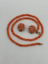 Parure collana orecchini chiusura clips perle di corallo pelle d'angelo naturale