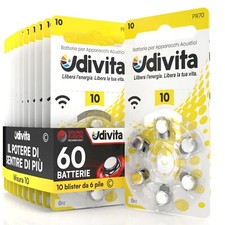 60 Batterie Pile Udivita 10 per Apparecchi Acustici Protesi Acustiche udito PR70
