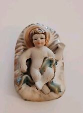 Vecchia Statuetta Gesù Bambino Nella Culla Ceramica Smaltata Raro