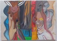 Dipinto Donne nude orecchie di coniglio Quadro Olio su tela 70x50 cm Firmato