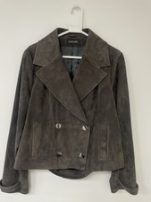 Jaeger giacca scamosciata donna doppiopetto visone marrone cintura posteriore taglia 16