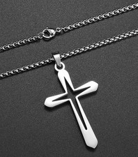 Collana lunga da uomo in acciaio inox ciondolo CROCE religioso cristiano