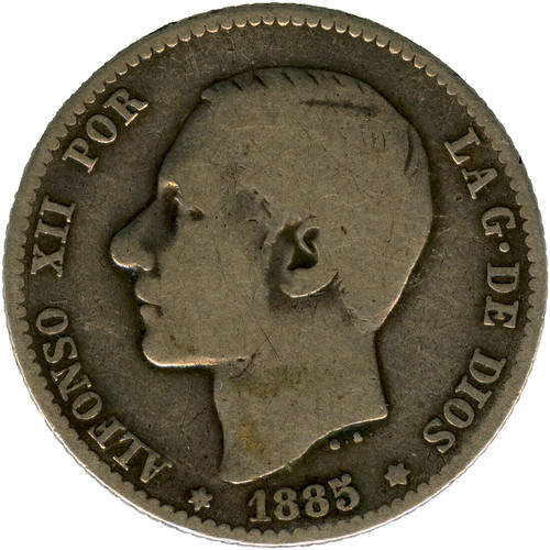 Spagna 1 peseta 1885 - •,