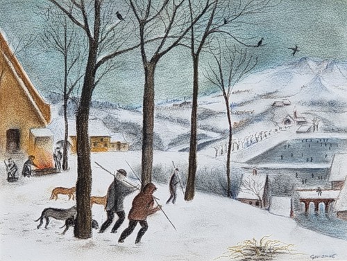 Paesaggio naif con neve - con,
