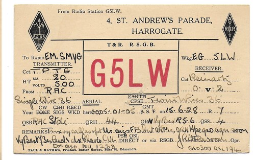 Qsl radio g5lw andrews - qsl, st