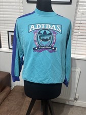 Felpa Adidas tricolore finto collo XL verde blu D5 media vintage anni 90 