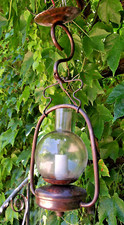 Antico piccolo lampione lampadario lanterna in rame ampolla in vetro anni 30/40 