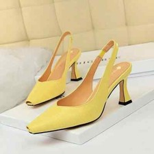 decolte scarpe donna eleganti comode giallo cinturino 6 cm pelle sintetica 9215