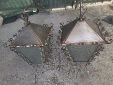 Luci  coppia con staffa da giardino in acciaio lanterna 37x37x40 1 vetro rotto