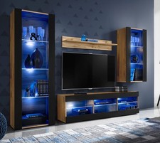 NUOVO komodee Tivoli Set Medio Parete Attrezzata, Rovero, Bianco, Nero, LED