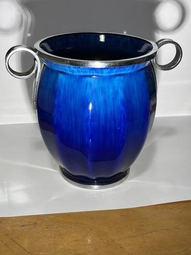Vase bleu sèvres cerclé - vase,