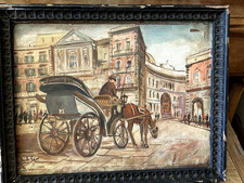 Aniello ECO (1919-2000) LA CARROZZELLA DELIZIOSO OLIO SU TELA META' 900