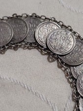 Raro Bracciale Vintage in Argento .835 con Monete Olandesi (10 Cents Wilhelmina)