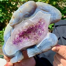 Ametista di agata naturale 3,65 libbre esemplare di cristallo di gorilla intagliato a mano
