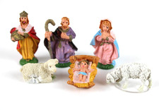 Set 6 Figure Natività Statuine Presepe Miniatura H3,5 cm Sacra Famiglia Natale