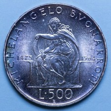 REPUBBLICA ITALIANA 500 LIRE 1975 MICHELANGELO BUONARROTI TONED  FDC ARGENTO