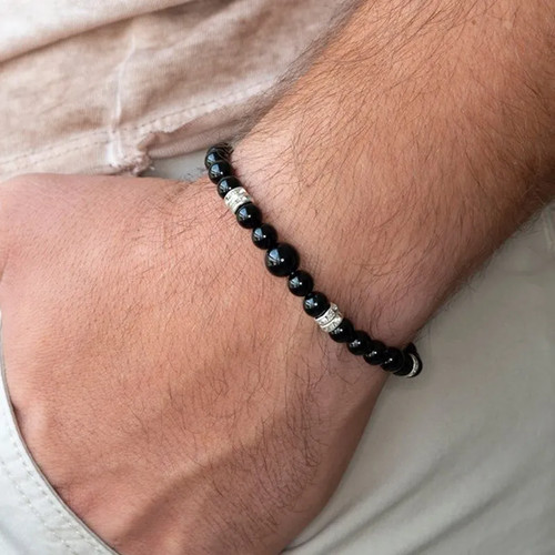 Bracciale nero mix pietre - mix, dure