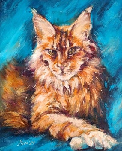 Dipinto olio gatto zenzero