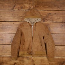 Giacca di pelle vintage S anni 70 scamosciata sherpa made in USA marrone